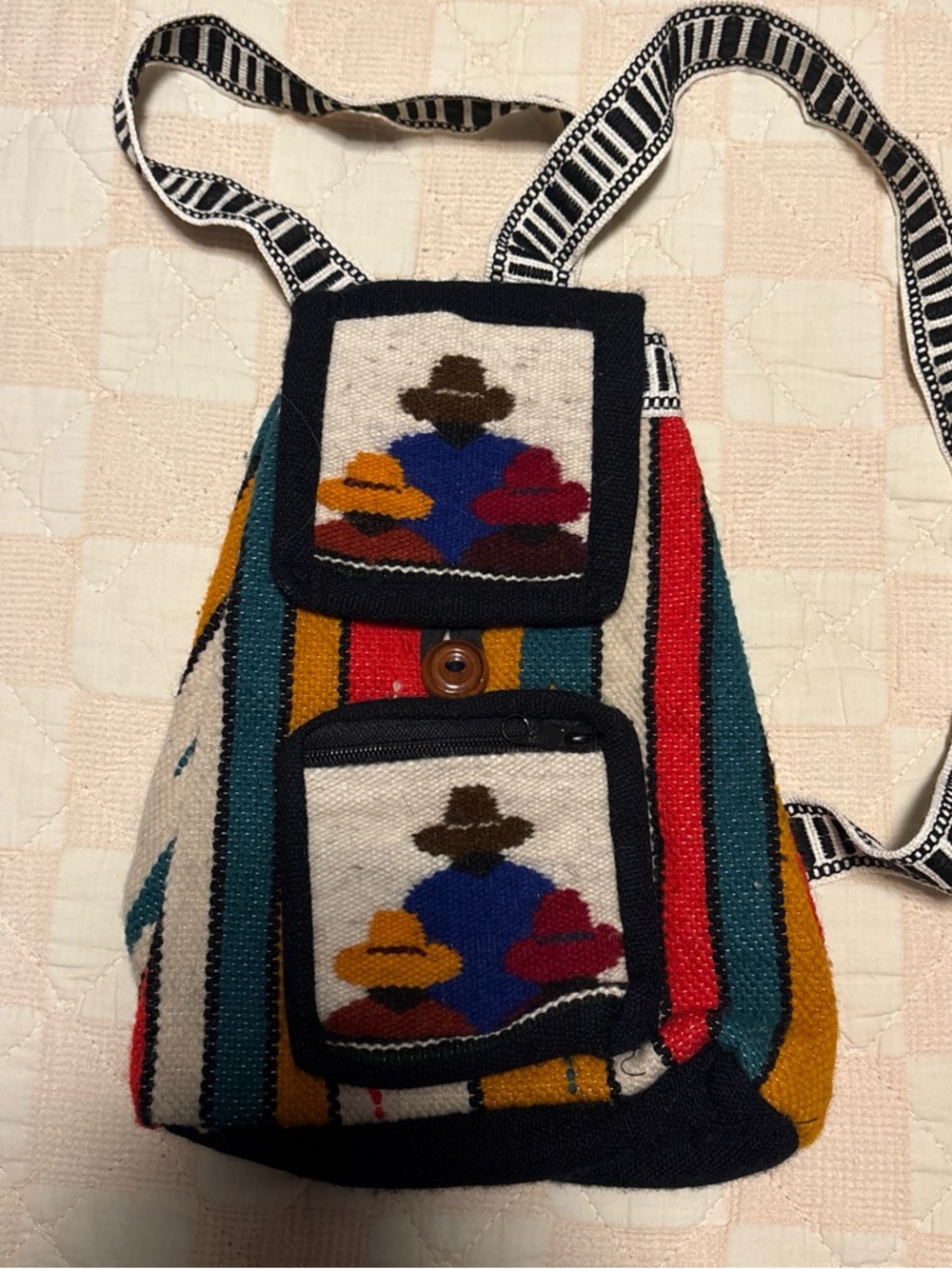 Colorful Woven small Backpack with Figure Motif Peruvian wool